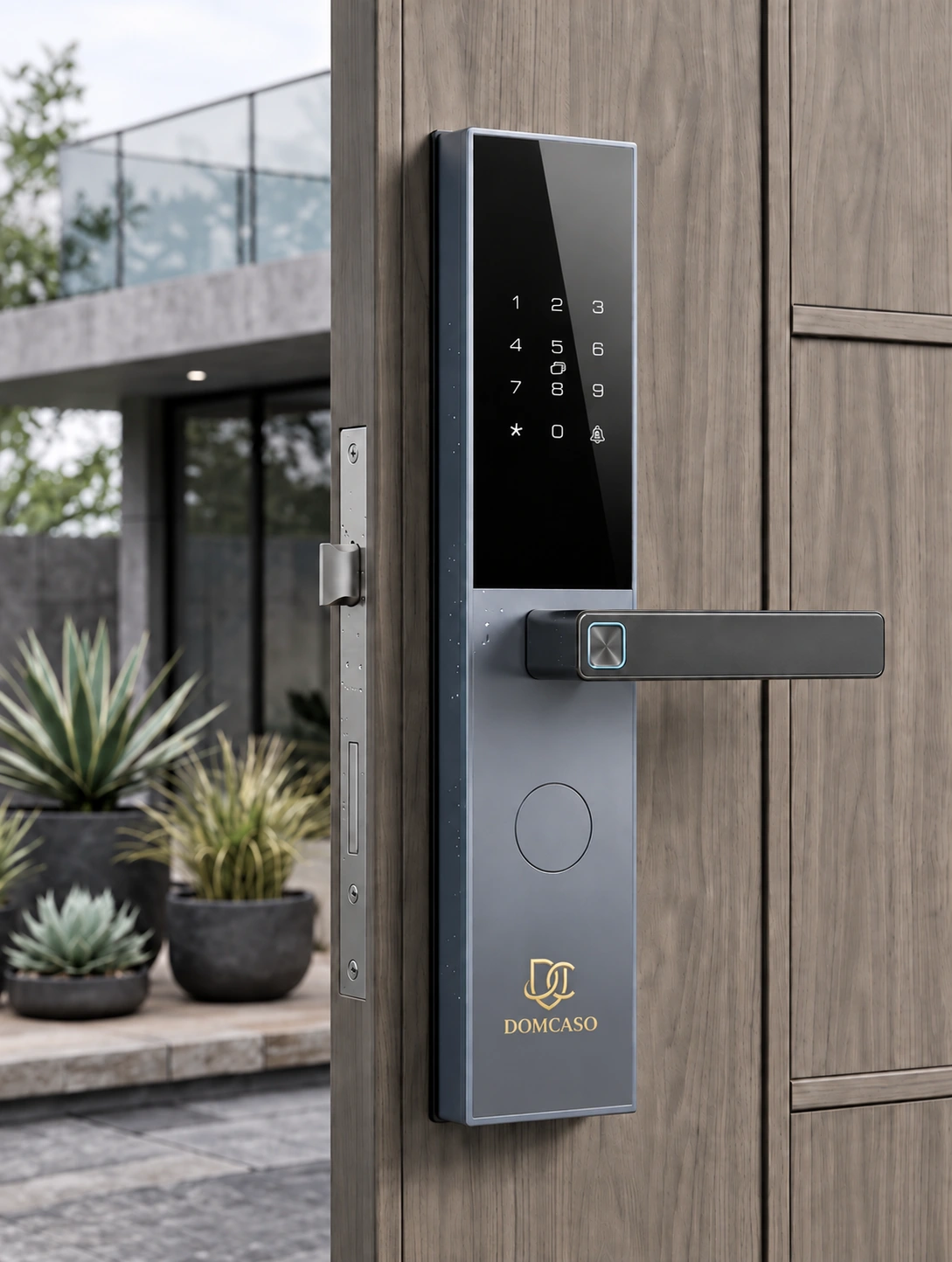 Fingerprint Lever Smart Lock, DOMCASO branding mockup